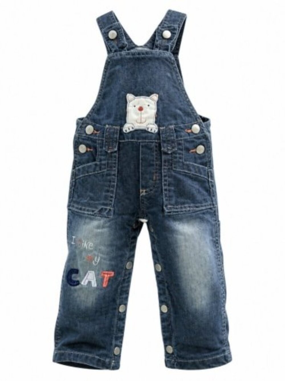 Vintage PUMPKIN PATCH I Love My Cat Denim Overalls 6-12 months Flannel Lined
